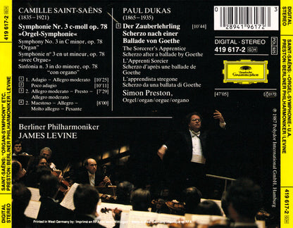 Camille Saint-Saëns / Paul Dukas, Simon Preston, Berliner Philharmoniker, James Levine (2) : »Orgel-Symphonie« = Symphony No. 3 »Organ« = »Avec Orgue« / L'Apprenti Sorcier (Album,Stereo)