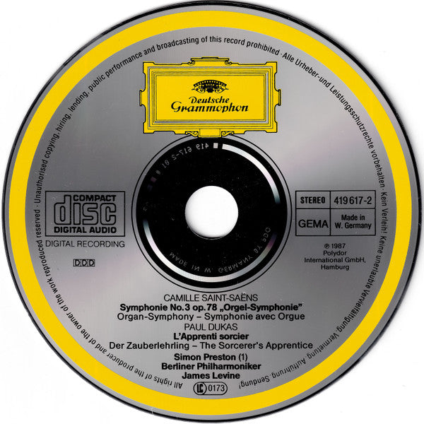 Camille Saint-Saëns / Paul Dukas, Simon Preston, Berliner Philharmoniker, James Levine (2) : »Orgel-Symphonie« = Symphony No. 3 »Organ« = »Avec Orgue« / L'Apprenti Sorcier (Album,Stereo)