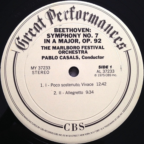 Ludwig van Beethoven - Pablo Casals, Marlboro Festival Orchestra : Beethoven: Symphony No. 7 (LP,Album,Reissue,Remastered,Stereo)