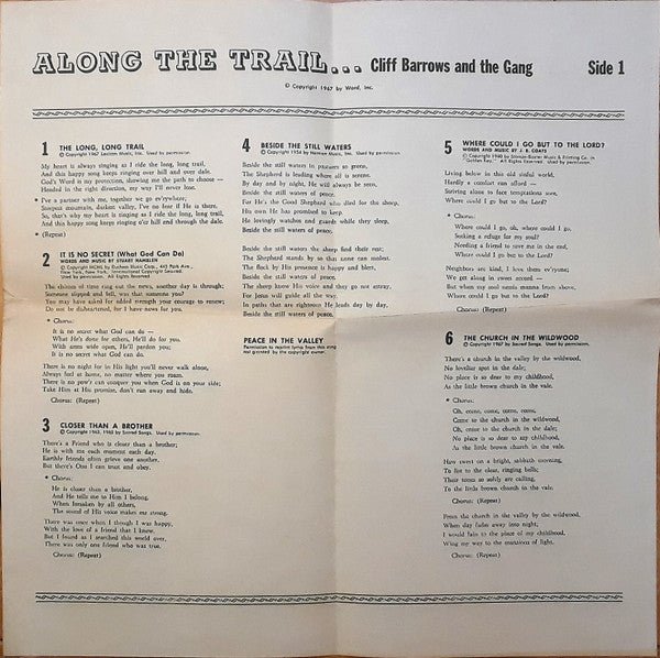 Cliff Barrows & The Gang : Along The Trail (LP,Stereo)