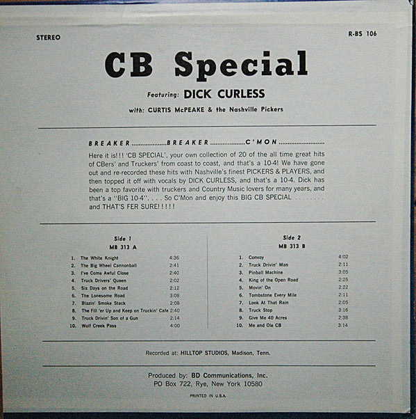 Curtis McPeake & The Nashville Pickers Featuring Dick Curless : CB Special (LP,Album)