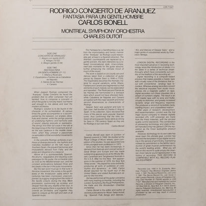 Joaquín Rodrigo, Carlos Bonell, Orchestre symphonique de Montréal, Charles Dutoit : Concierto De Aranjuez / Fantasia Para Un Gentilhombre (LP,Stereo)