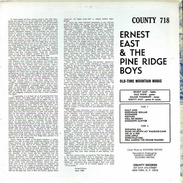 Ernest East And Pine Ridge Boys (2), The : Old-Time Mountain Music (LP,Album)