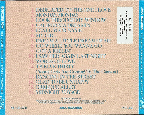 Mamas & The Papas, The : 16 Of Their Greatest Hits (Compilation,Club Edition,Reissue,Remastered,Stereo)