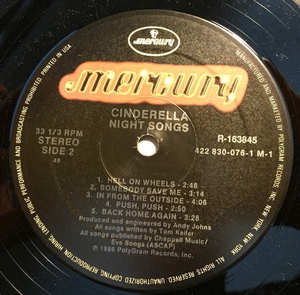 Cinderella (3) : Night Songs (LP,Album,Club Edition,Stereo)