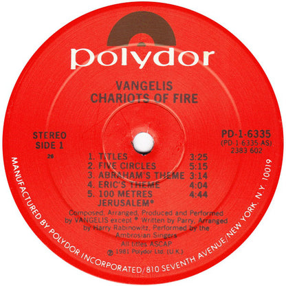 Vangelis : Chariots Of Fire (LP,Album,Stereo)