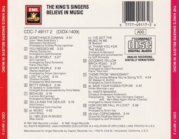 King's Singers, The : Believe In Music (Album,Remastered)