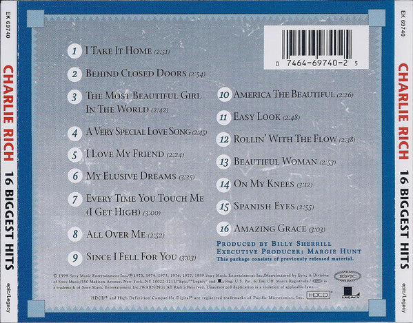 Charlie Rich : 16 Biggest Hits (HDCD,Compilation)
