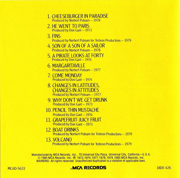 Jimmy Buffett : Songs You Know By Heart - Jimmy Buffett's Greatest Hit(s) (Compilation,Club Edition,Reissue)