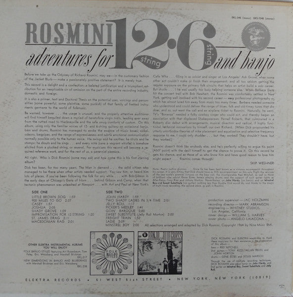 Dick Rosmini : Adventures For 12 String 6 String And Banjo (LP,Album,Stereo)