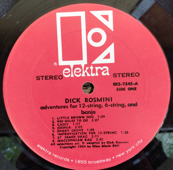 Dick Rosmini : Adventures For 12 String 6 String And Banjo (LP,Album,Stereo)
