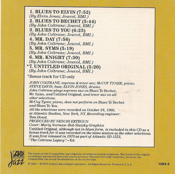John Coltrane : Coltrane Plays The Blues (Album,Reissue)