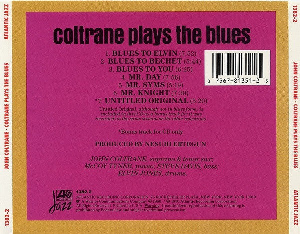 John Coltrane : Coltrane Plays The Blues (Album,Reissue)