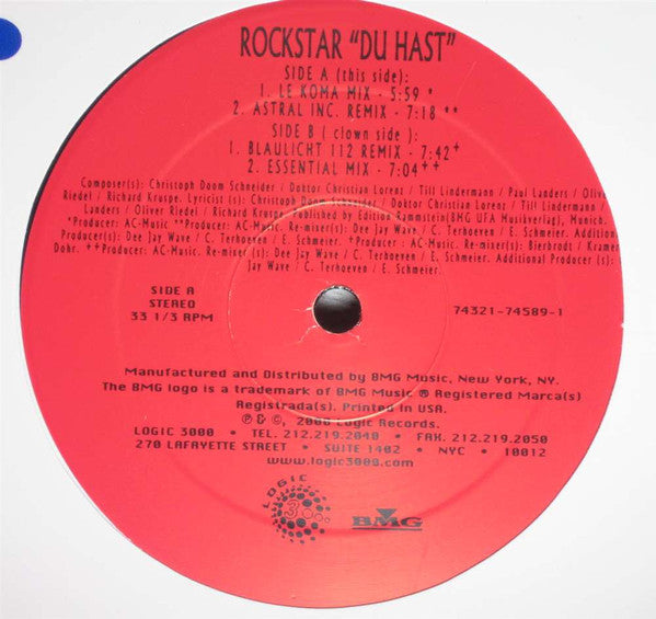 Rockstar : Du Hast (12",33 ⅓ RPM,Single)