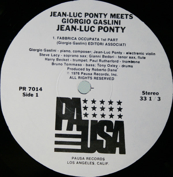 Jean-Luc Ponty With Giorgio Gaslini / Steve Lacy / Harry Beckett / Tony Oxley / Gianni Bedori / Bruno Tommaso / Paul Rutherford (2) : Jean-Luc Ponty Meets Giorgio Gaslini (LP,Album)