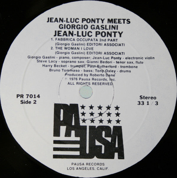 Jean-Luc Ponty With Giorgio Gaslini / Steve Lacy / Harry Beckett / Tony Oxley / Gianni Bedori / Bruno Tommaso / Paul Rutherford (2) : Jean-Luc Ponty Meets Giorgio Gaslini (LP,Album)