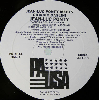 Jean-Luc Ponty With Giorgio Gaslini / Steve Lacy / Harry Beckett / Tony Oxley / Gianni Bedori / Bruno Tommaso / Paul Rutherford (2) : Jean-Luc Ponty Meets Giorgio Gaslini (LP,Album)