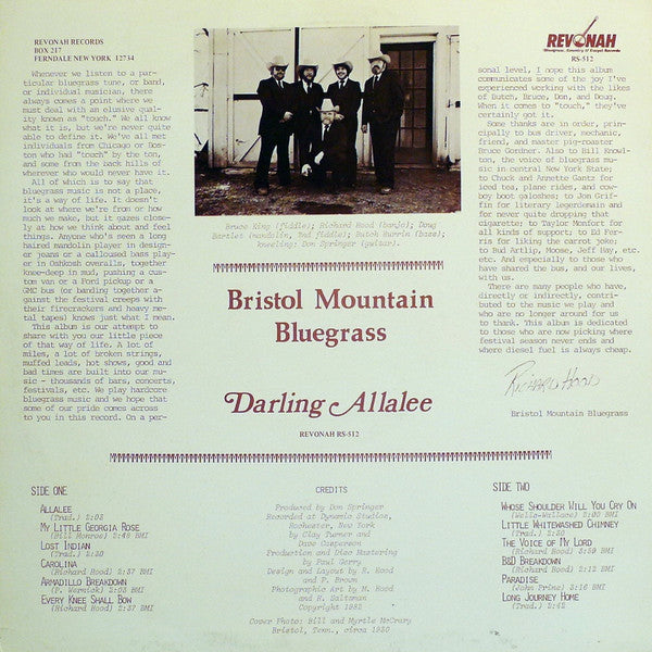 Bristol Mountain Bluegrass : Darling Allalee (LP,Album)