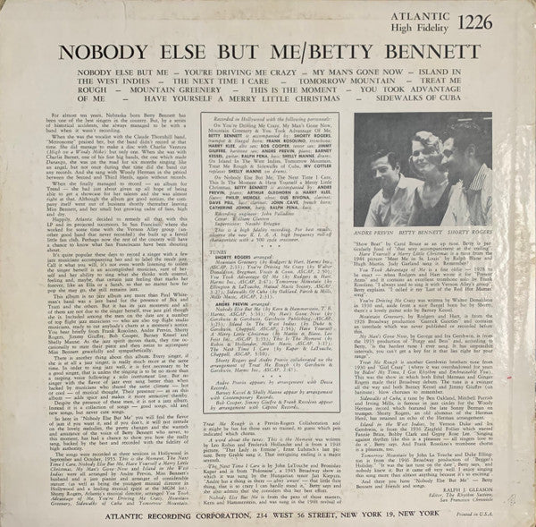 Betty Bennett : Nobody Else But Me (LP,Album,Mono)
