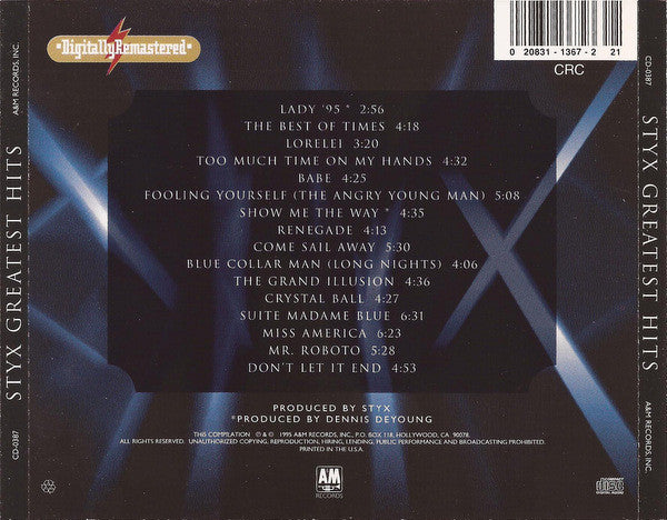 Styx : Greatest Hits (Compilation,Club Edition,Remastered)