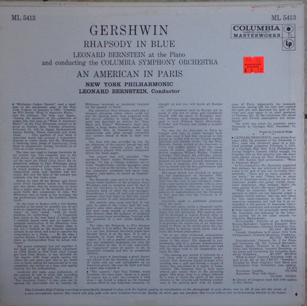 George Gershwin, Leonard Bernstein : Rhapsody In Blue / An American In Paris (LP,Mono)