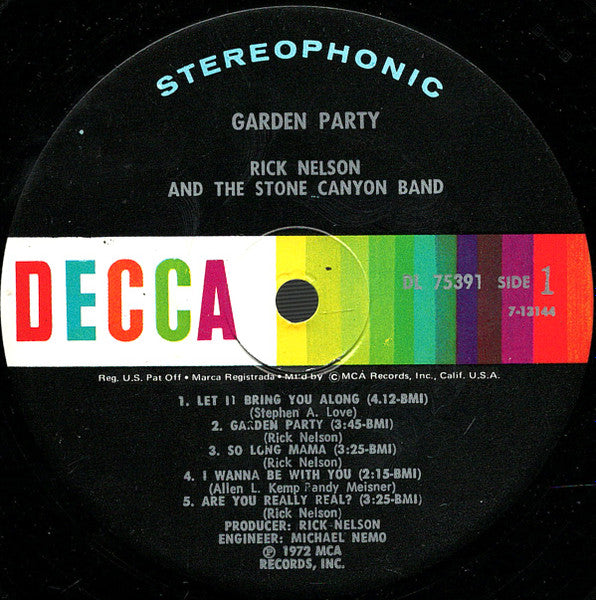 Rick Nelson & The Stone Canyon Band : Garden Party (LP,Album,Stereo)