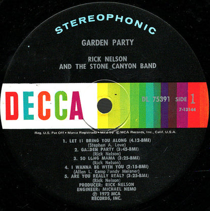 Rick Nelson & The Stone Canyon Band : Garden Party (LP,Album,Stereo)