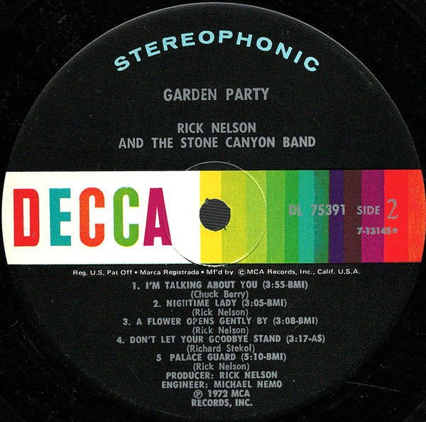Rick Nelson & The Stone Canyon Band : Garden Party (LP,Album,Stereo)