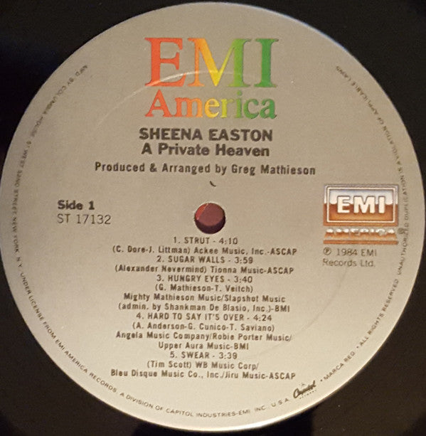 Sheena Easton : A Private Heaven (LP,Album,Club Edition)