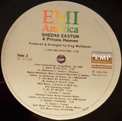 Sheena Easton : A Private Heaven (LP,Album,Club Edition)