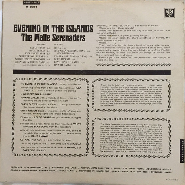 Maile Serenaders, The : Evening In The Islands (LP,Mono)