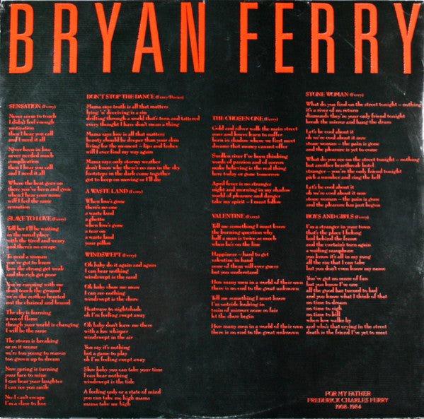 Bryan Ferry : Boys And Girls (LP,Album)
