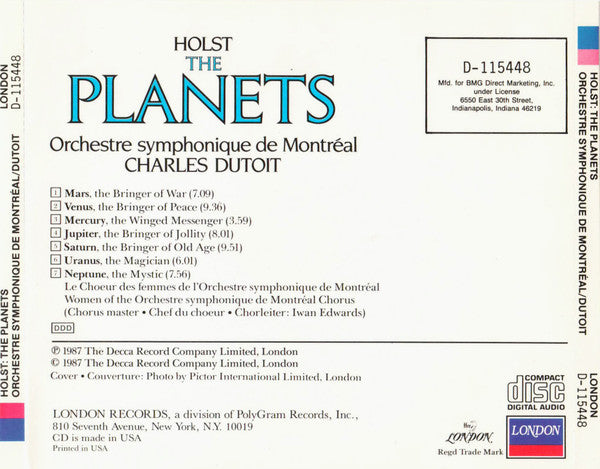 Gustav Holst, Orchestre symphonique de Montréal, Charles Dutoit : The Planets (Album,Club Edition,Repress)