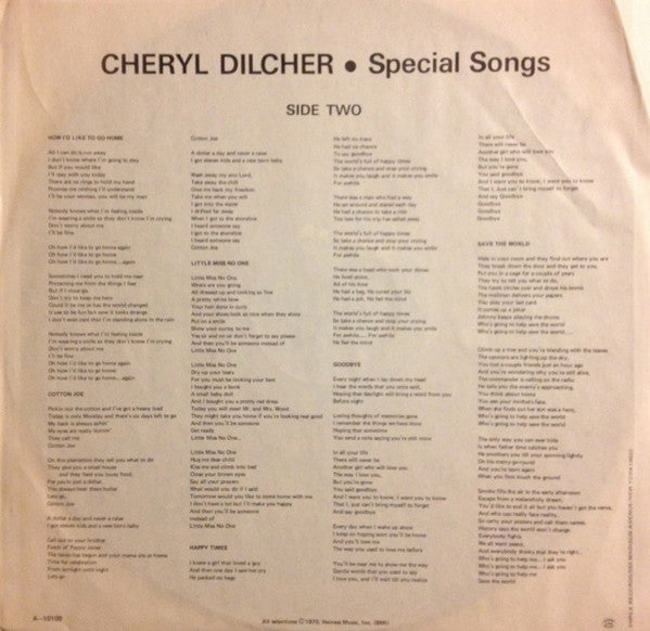 Cheryl Dilcher : Special Songs (LP,Album,Promo)