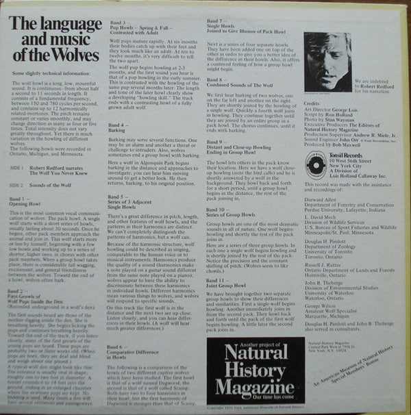 Robert Redford : The Language And Music Of The Wolves (LP)