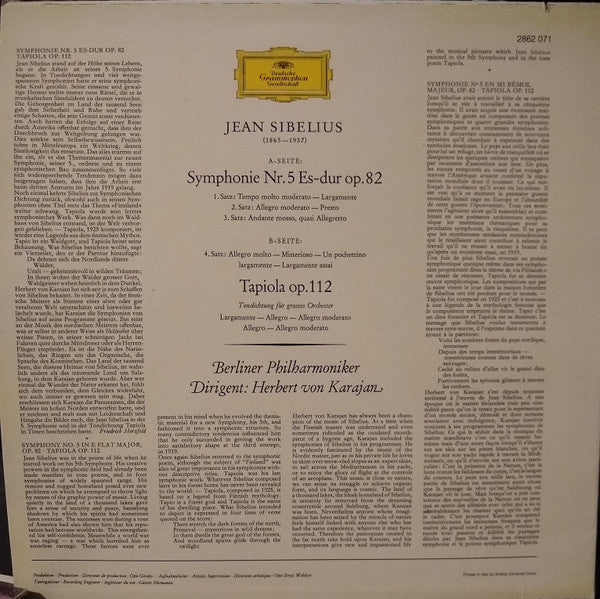 Jean Sibelius : Symphonie Nr. 5 Op. 82 / Tapiola Op.112 (LP,Album,Stereo)