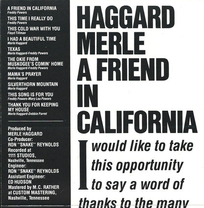 Merle Haggard : A Friend In California (Album)