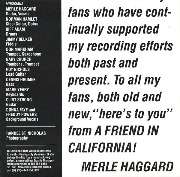 Merle Haggard : A Friend In California (Album)