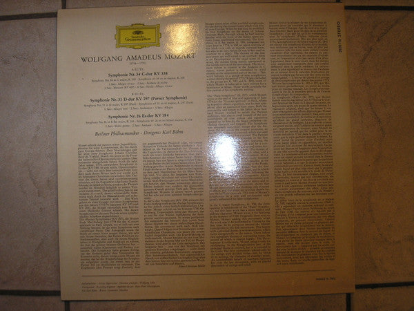 Wolfgang Amadeus Mozart - Berliner Philharmoniker, Karl Böhm : Symphony No. 34, 31 and 26 (12",33 ⅓ RPM,Album,Stereo)