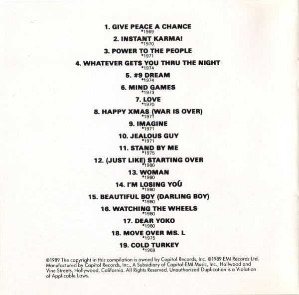 John Lennon : The John Lennon Collection (Compilation,Club Edition)