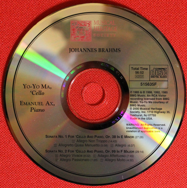 Johannes Brahms – Yo-Yo Ma / Emanuel Ax : Cello Sonatas (Album,Reissue)