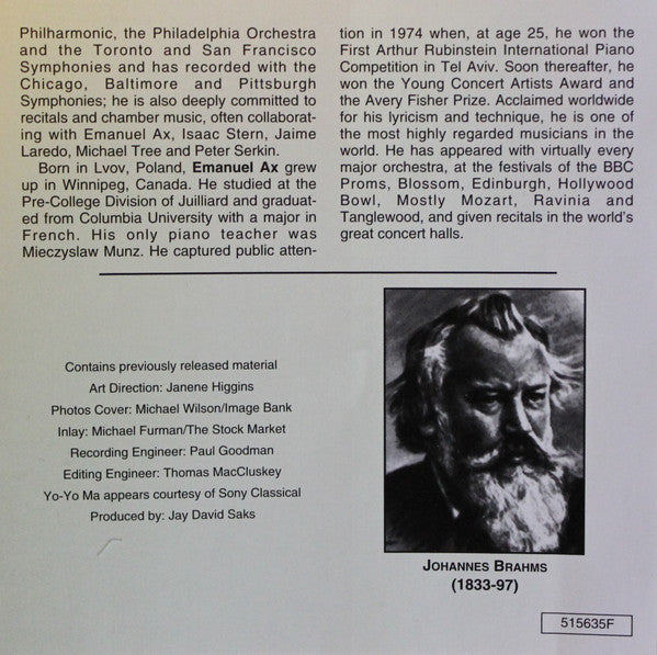 Johannes Brahms – Yo-Yo Ma / Emanuel Ax : Cello Sonatas (Album,Reissue)