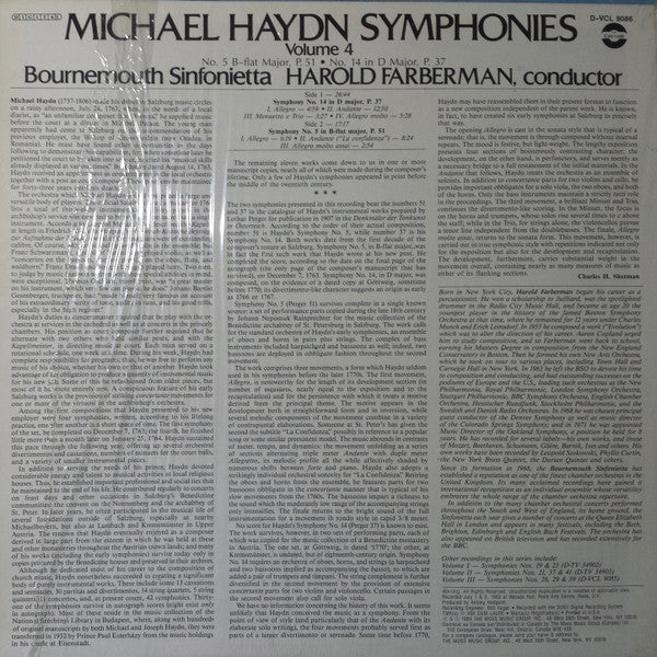 Michael Haydn, Bournemouth Sinfonietta, Harold Farberman : Symphonies - Volume 4 (LP)