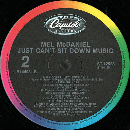Mel McDaniel : Just Can't Sit Down Music (LP,Album,Club Edition)