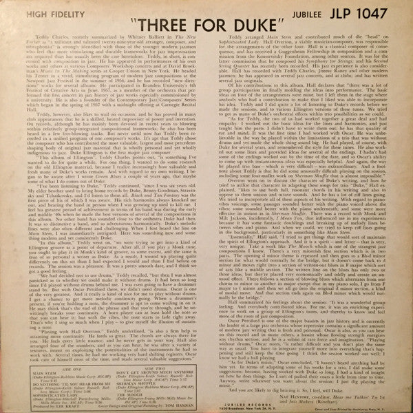 Teddy Charles Trio : 3 For Duke (LP,Album,Repress,Mono)