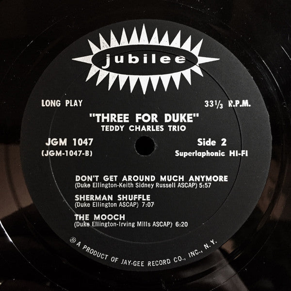 Teddy Charles Trio : 3 For Duke (LP,Album,Repress,Mono)
