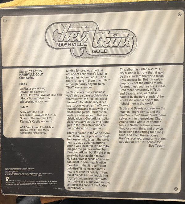 Chet Atkins : Nashville Gold (LP,Album,Repress)