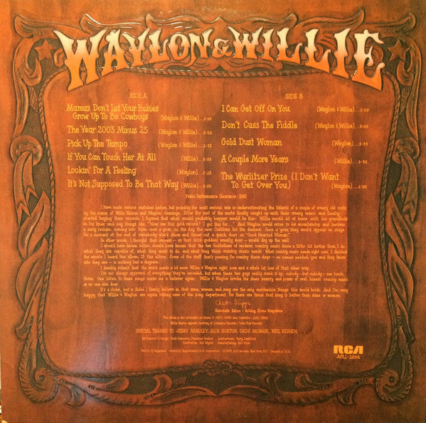 Waylon Jennings & Willie Nelson : Waylon & Willie (LP,Album,Stereo)