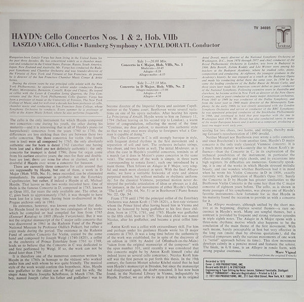 Joseph Haydn, Laszlo Varga, Antal Dorati, Bamberger Symphoniker : Cello Concertos In C & D (LP)