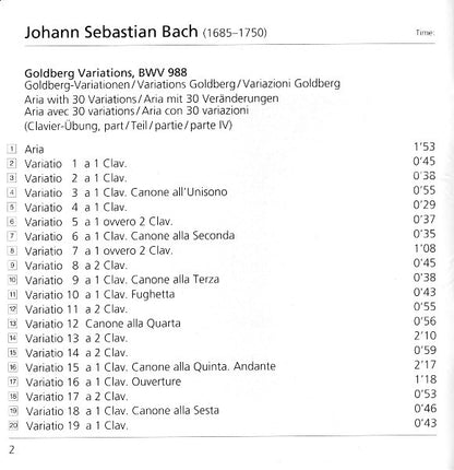 Johann Sebastian Bach, Glenn Gould : Goldberg Variations BWV 988 (The Historic 1955 Debut Recording) (Album,Reissue,Remastered,Mono)